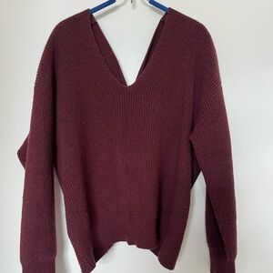 Amour Vert wool V-Neck Burgundy Sweater with twist back